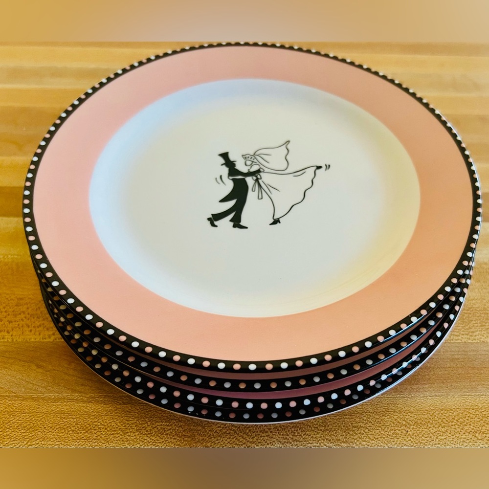Tag Set of Four Bridal Party / Wedding 8” Plates EUC Super Cute! Very Elegant!